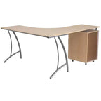 Escritorio laminado en forma de L con pedestal de tres cajones