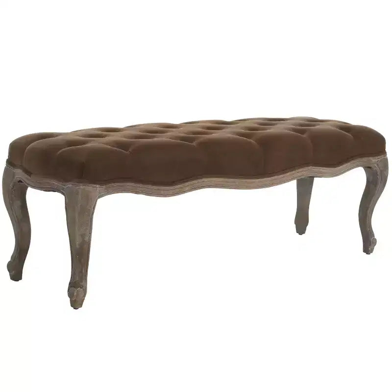 Banco tapizado, Trigo y crema natural, Estructura de roble, 52.4" de ancho