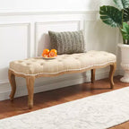 Banco tapizado, Trigo y crema natural, Estructura de roble, 52.4" de ancho