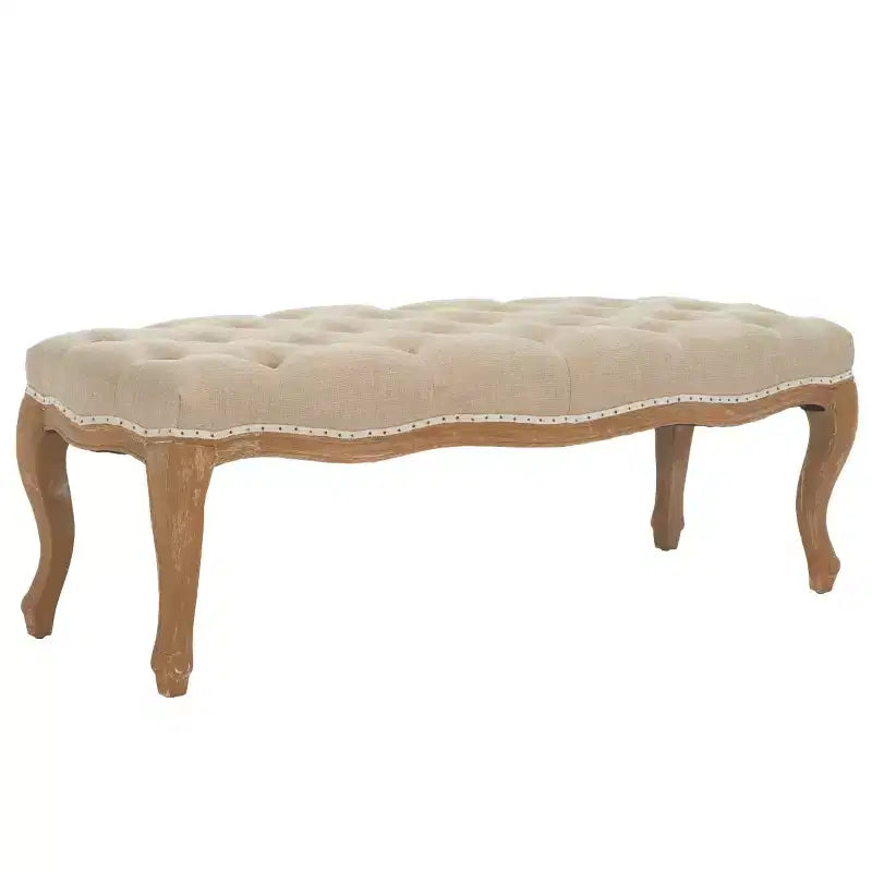 Banco tapizado, Trigo y crema natural, Estructura de roble, 52.4" de ancho