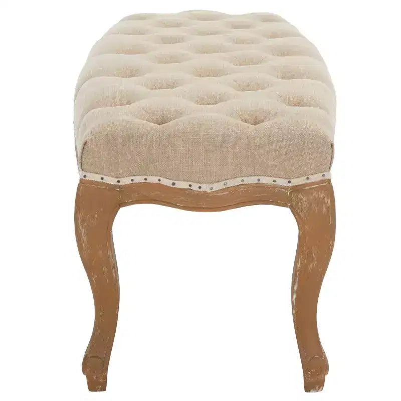 Banco tapizado, Trigo y crema natural, Estructura de roble, 52.4" de ancho