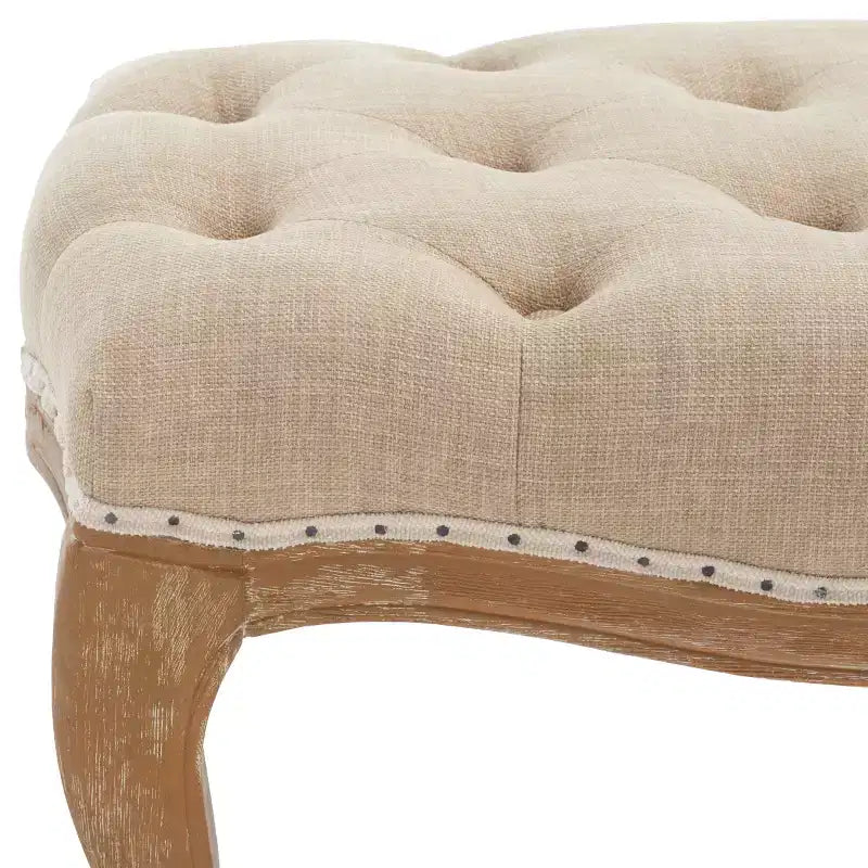 Banco tapizado, Trigo y crema natural, Estructura de roble, 52.4" de ancho