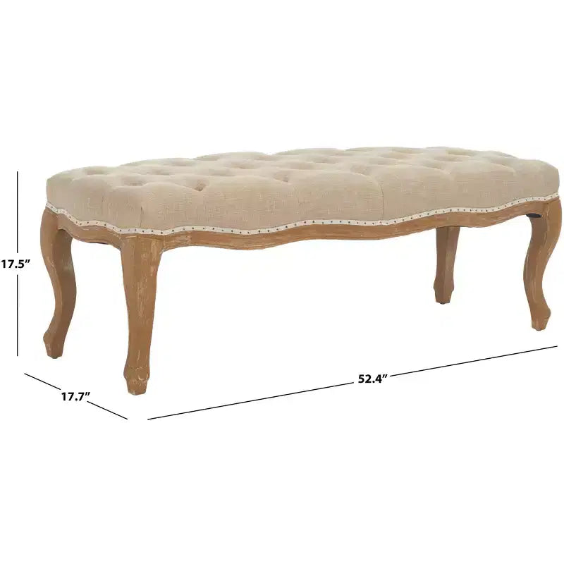 Banco tapizado, Trigo y crema natural, Estructura de roble, 52.4" de ancho