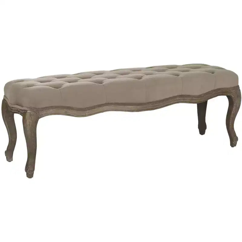 Banco tapizado, Trigo y crema natural, Estructura de roble, 52.4" de ancho