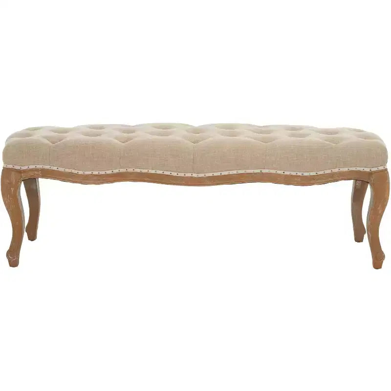 Banco tapizado, Trigo y crema natural, Estructura de roble, 52.4" de ancho