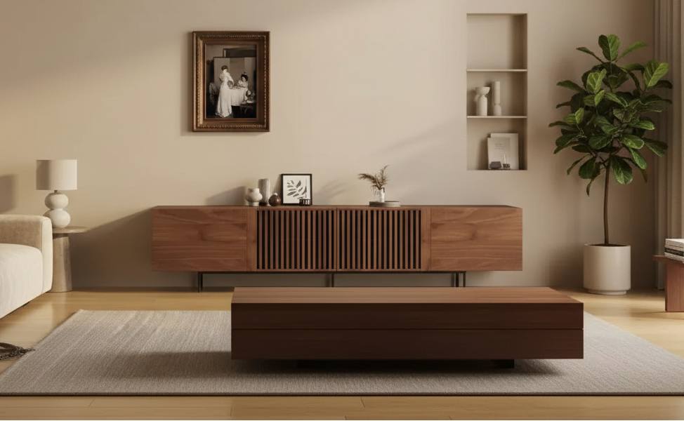 Luck Live Mid-Century Modern 70.87-inch TV standwalnut color entertainment center for living room bedroom