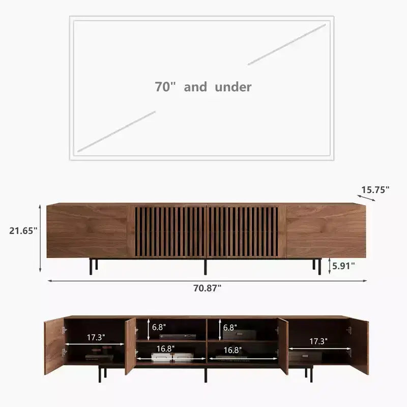 Mueble para TV Mid-Century Modern de 70.87", Centro de Entretenimiento Color Nogal para Sala y Dormitorio